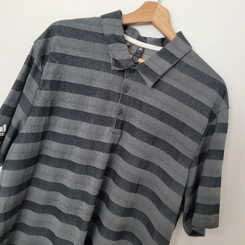 Adidas AEROREADY  Mens  Golf Polo Size 2XL Gray Black Striped Lightweight